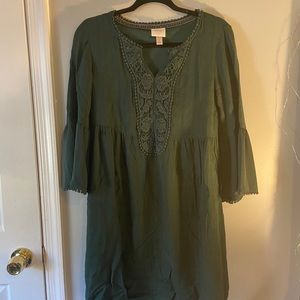 green dress with embroidered front